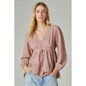 Lucky Brand Mauve Pink Embroidered Wrap Blouse